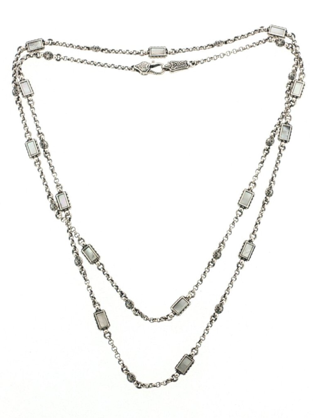 KONSTANTINO 925 Silver Hestia Mother of Pearl Station Necklace 36"